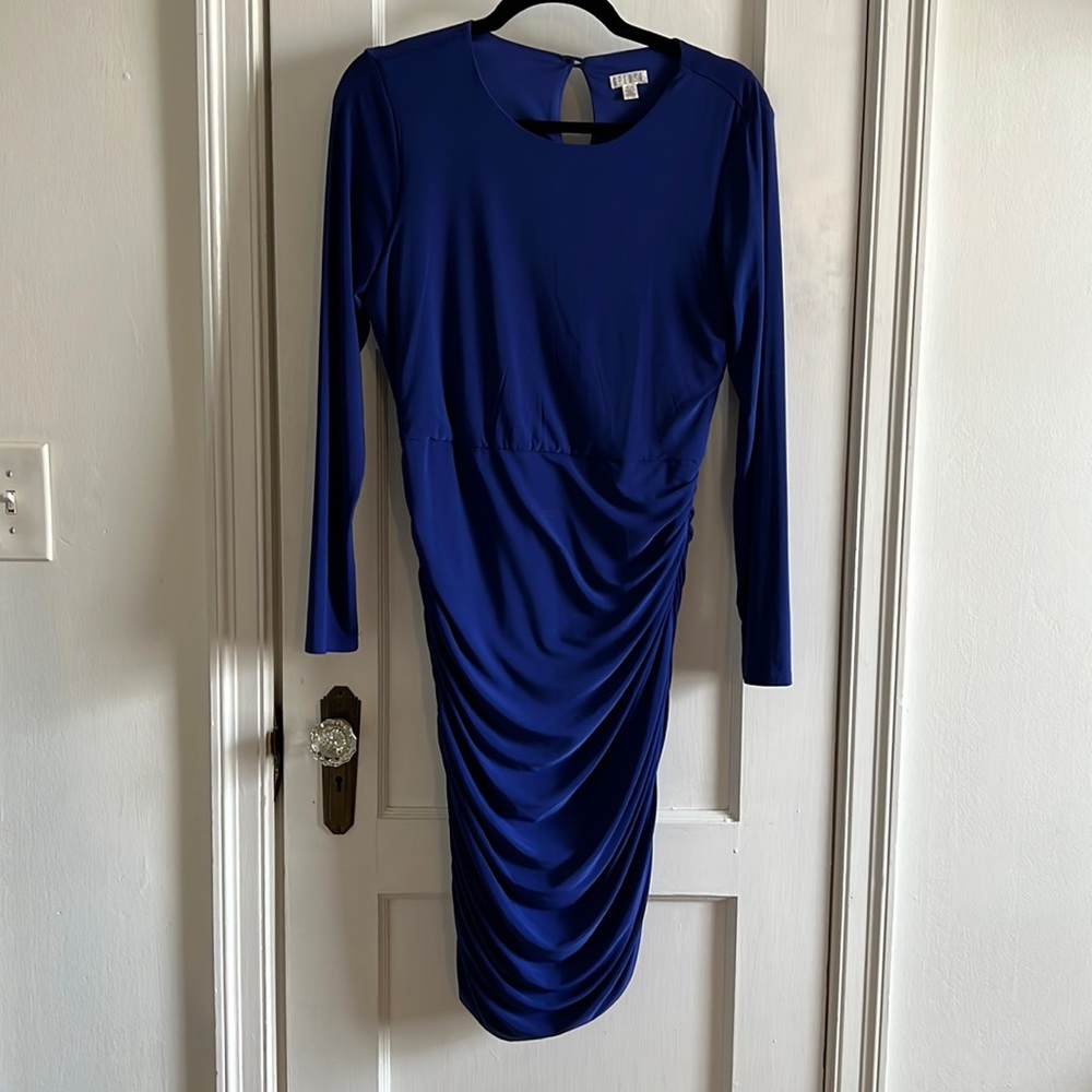 Royal blue ruched, long sleeve dress